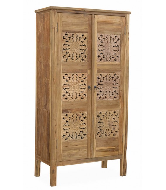 Armario alacena étnico, teca reciclada tallada a mano 2 puertas.