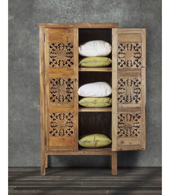 Armario alacena étnico, teca reciclada tallada a mano 2 puertas. Mdmhogar