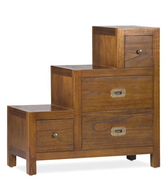 Mesita auxiliar escalonada en madera maciza de mindi color teca Mdmhogar