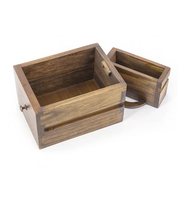 Mesita auxiliar escalonada en madera maciza de mindi color teca4