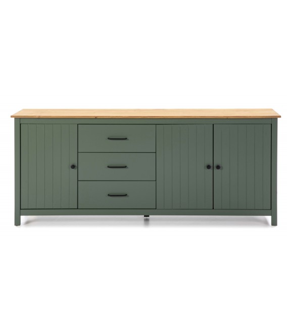 Aparador grande rústico en madera de pino natural y verde lacado2