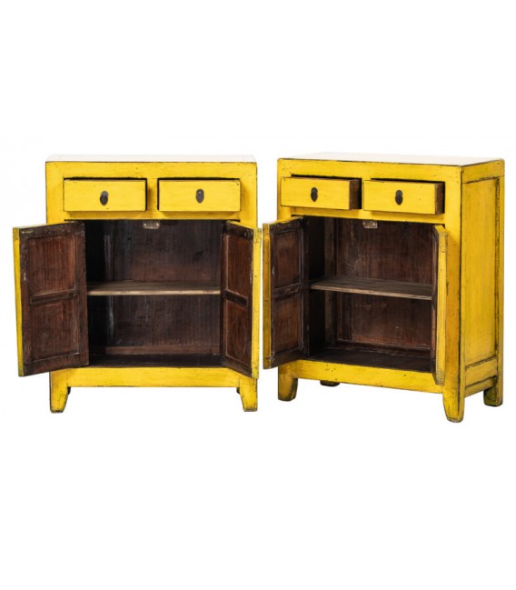 Conjunto de 2 mesitas XXL en madera maciza lacadas en amarillo