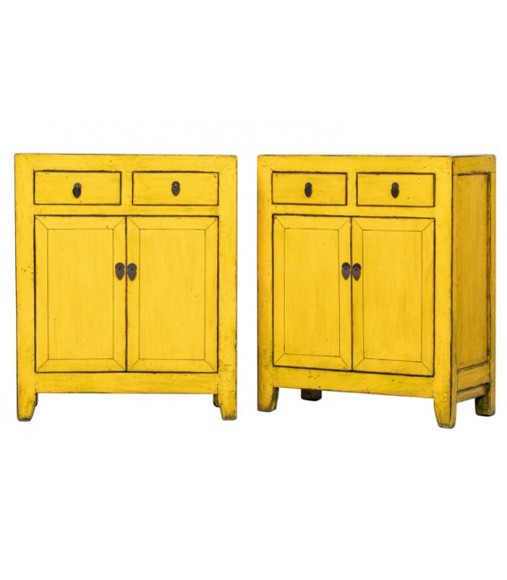 Conjunto de 2 mesitas XXL en madera maciza lacadas en amarillo Mdmhogar