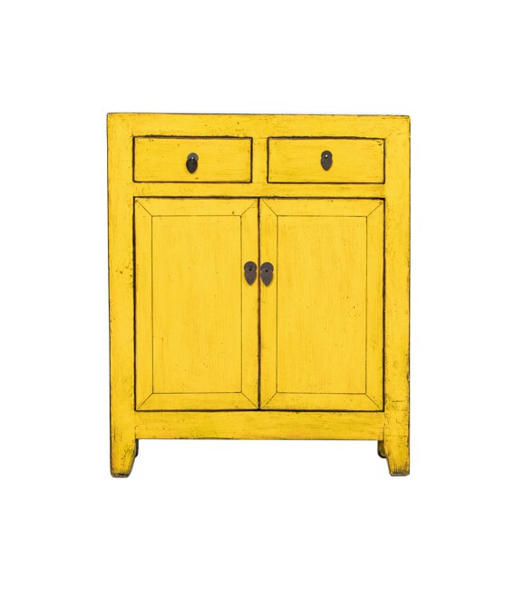 Conjunto de 2 mesitas XXL en madera maciza lacadas en amarillo2