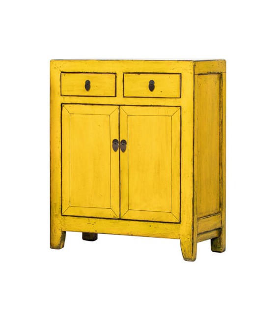 Conjunto de 2 mesitas XXL en madera maciza lacadas en amarillo1