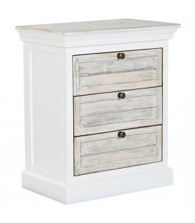 Mesita de noche boho en madera de mango natural y blanco 3 cajones Mdmhogar