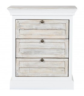 Mesita de noche boho en madera de mango natural y blanco 3 cajones