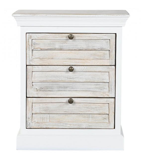 Mesita de noche boho en madera de mango natural y blanco 3 cajones