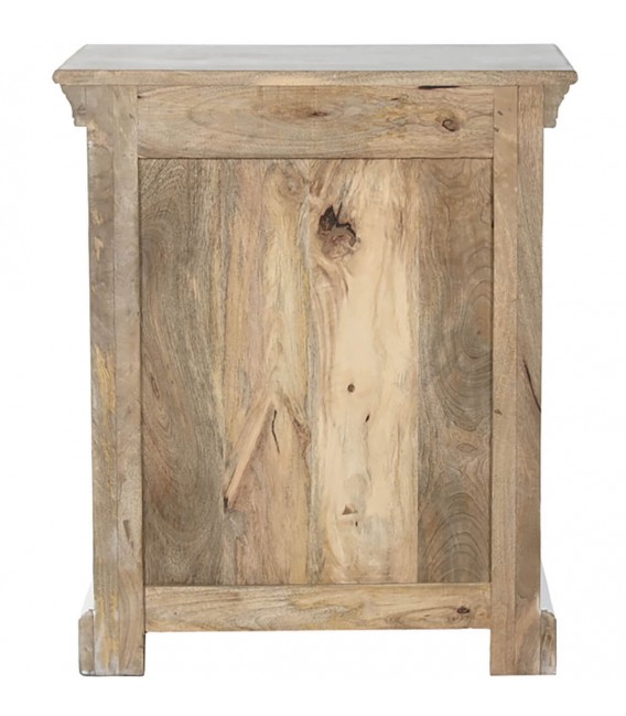 Mesita de noche boho en madera de mango natural y blanco 3 cajones1