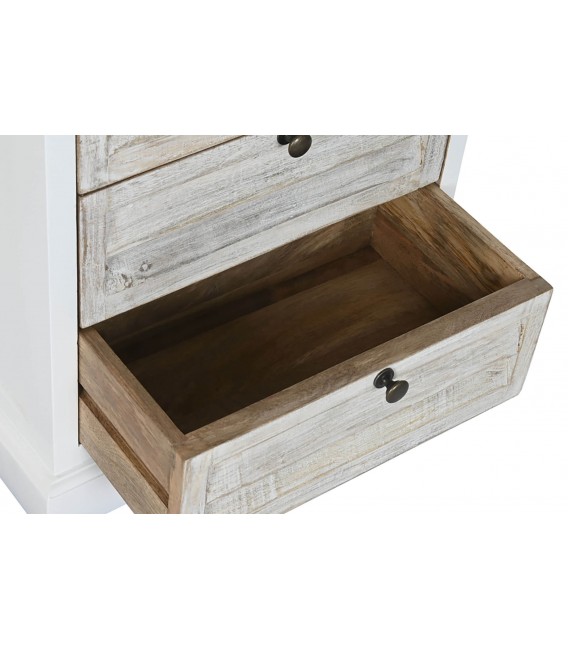 Mesita de noche boho en madera de mango natural y blanco 3 cajones3