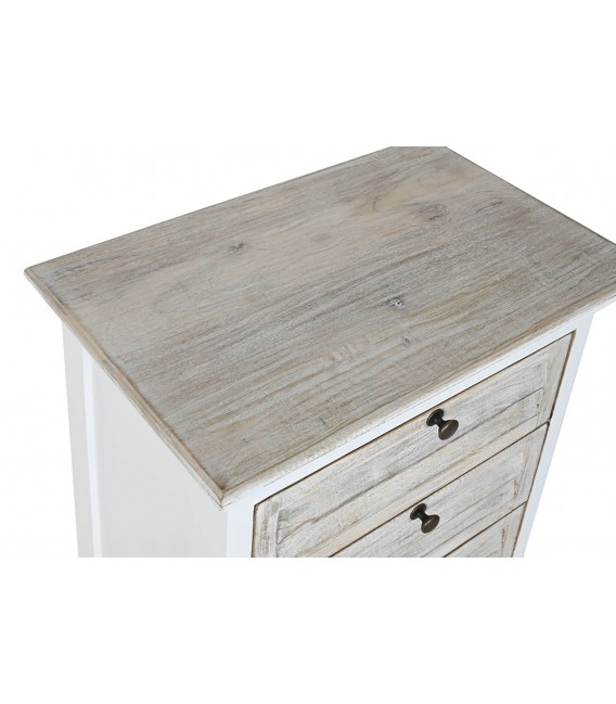 Mesita de noche boho en madera de mango natural y blanco 3 cajones2