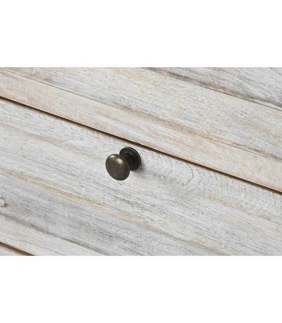 Mesita de noche boho en madera de mango natural y blanco 3 cajones4