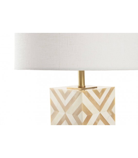 Lámpara de sobremesa de hueso natural, latón dorado y pantalla blanca1