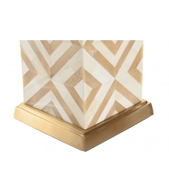 Lámpara de sobremesa de hueso natural, latón dorado y pantalla blanca2
