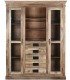 Vitrina grande de madera de mango natural 2 puertas cristal 4 cajones