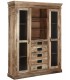 Vitrina grande de madera de mango natural 2 puertas cristal 4 cajones Mdmhogar