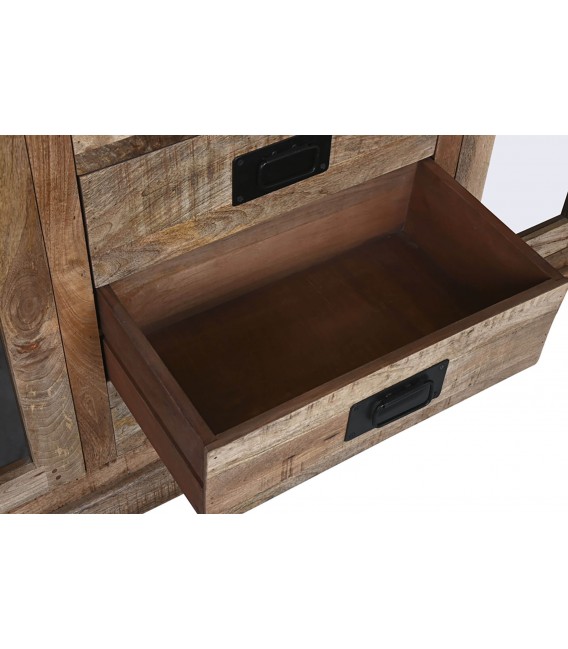 Vitrina grande de madera de mango natural 2 puertas cristal 4 cajones 2