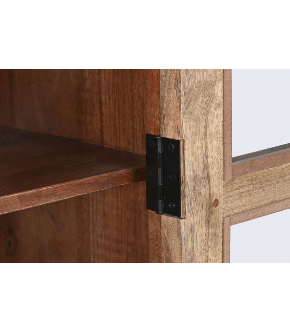 Vitrina grande de madera de mango natural 2 puertas cristal 4 cajones 4