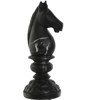 Figura decorativa de caballo de ajedrez en resina acabado mármol negro Mdmhogar