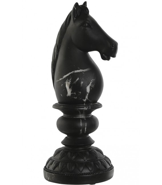 Figura decorativa de caballo de ajedrez en resina acabado mármol negro Mdmhogar