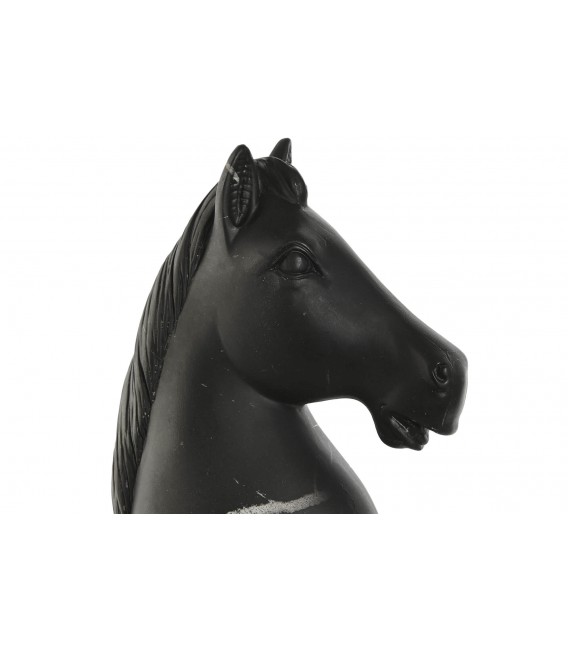 Figura decorativa de caballo de ajedrez en resina acabado mármol negro 2