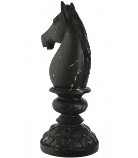 Figura decorativa de caballo de ajedrez en resina acabado mármol negro 1