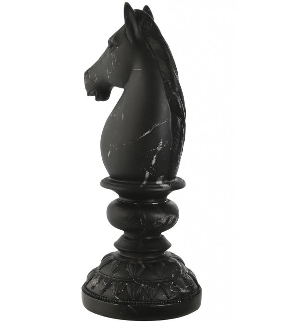Figura decorativa de caballo de ajedrez en resina acabado mármol negro 1
