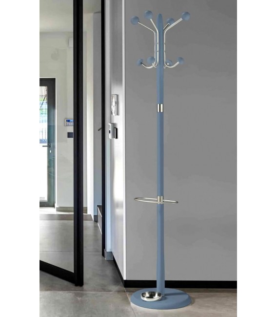 Perchero de pie moderno azul con 8 colgadores y paragüero elegante. Mdmhogar