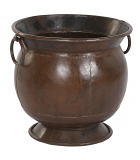 Ánfora decorativa de metal acabado óxido patinado y asas laterales. Mdmhogar