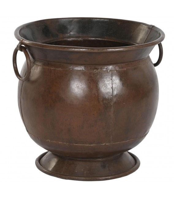 Ánfora decorativa de metal acabado óxido patinado y asas laterales. Mdmhogar