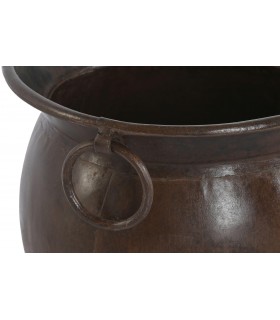 Ánfora decorativa de metal acabado óxido patinado y asas laterales.1