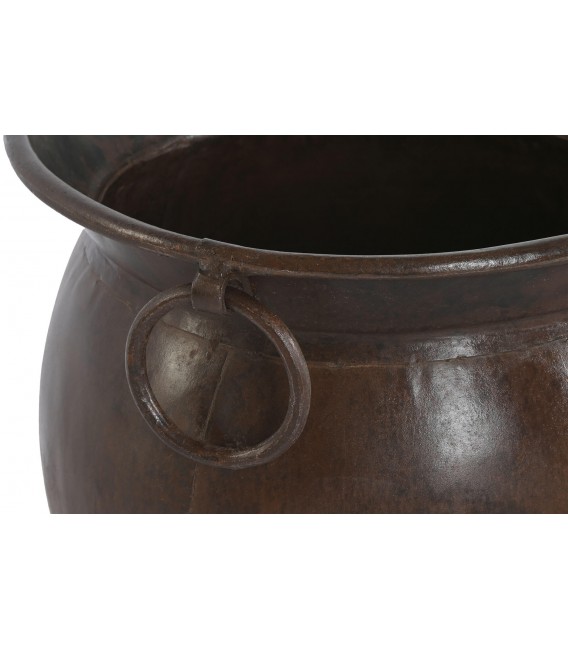 Ánfora decorativa de metal acabado óxido patinado y asas laterales.1