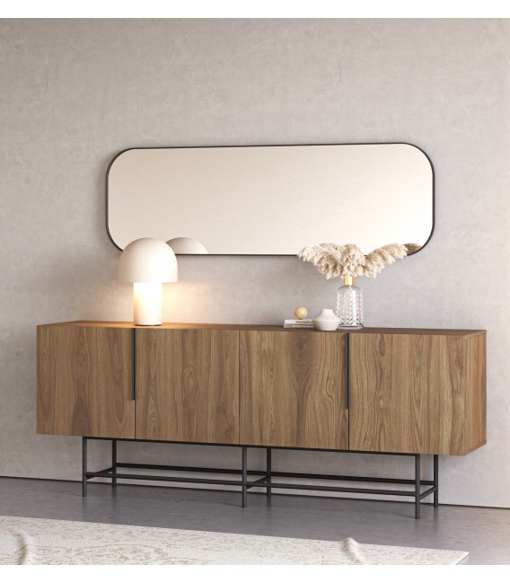 Aparador moderno de melamina nogal y base metálica negra. Mdmhogar