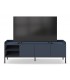 Mueble TV moderno azul y negro con 3 puertas y estantes abiertos.1