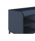 Mueble TV moderno azul y negro con 3 puertas y estantes abiertos.4