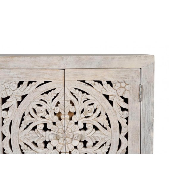 Aparador grande de madera tallada blanca, 4 puertas y 3 cajones.4