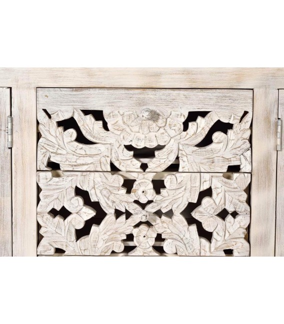 Aparador grande de madera tallada blanca, 4 puertas y 3 cajones.5