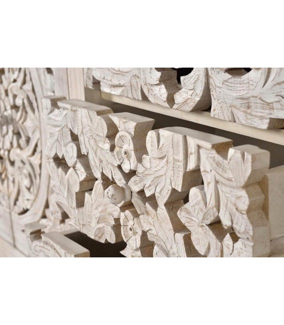 Aparador grande de madera tallada blanca, 4 puertas y 3 cajones.6