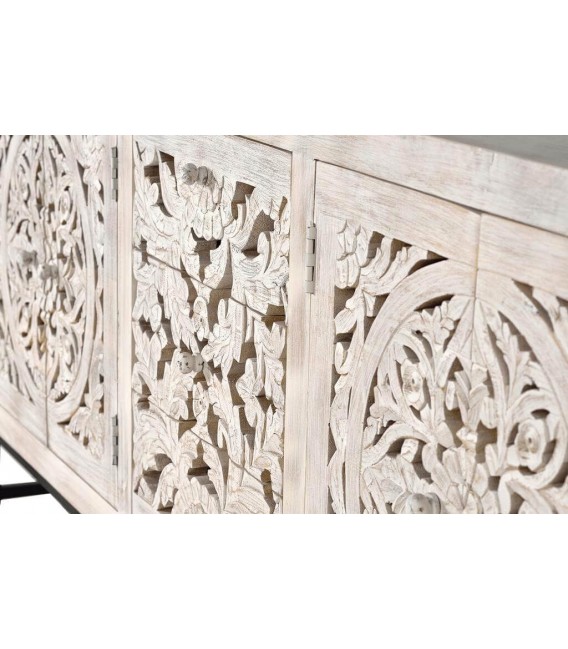 Aparador grande de madera tallada blanca, 4 puertas y 3 cajones.7