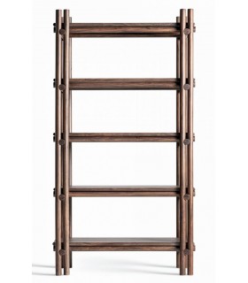 Estantería boho de madera maciza de acacia teñida en color nogal.1