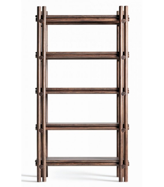 Estantería boho de madera maciza de acacia teñida en color nogal.1