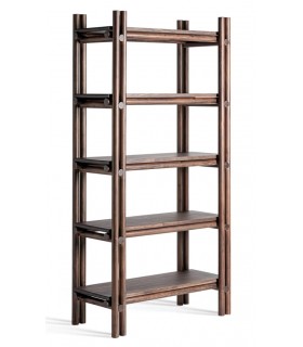 Estantería boho de madera maciza de acacia teñida en color nogal. Mdmhogar