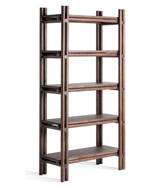 Estantería boho de madera maciza de acacia teñida en color nogal. Mdmhogar