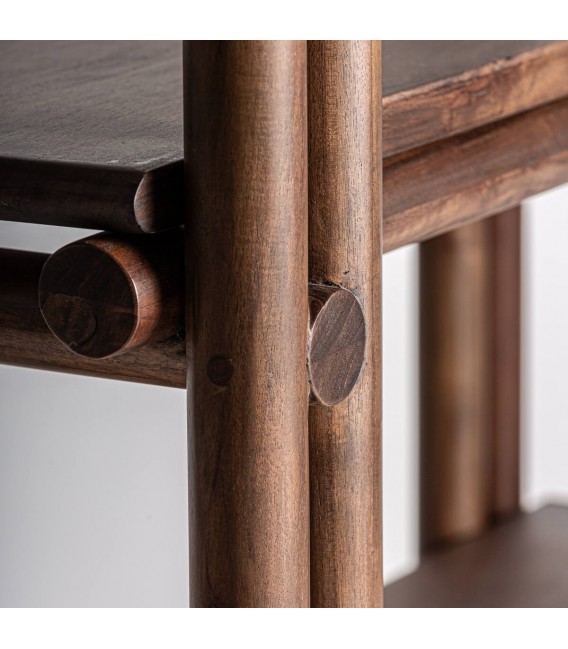 Estantería boho de madera maciza de acacia teñida en color nogal.2