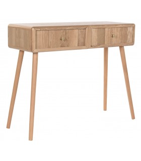 Consola de entrada nórdica de madera de pino natural con 2 cajones. Mdmhogar