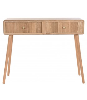 Consola de entrada nórdica de madera de pino natural con 2 cajones.