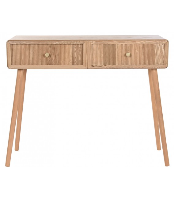 Consola de entrada nórdica de madera de pino natural con 2 cajones.