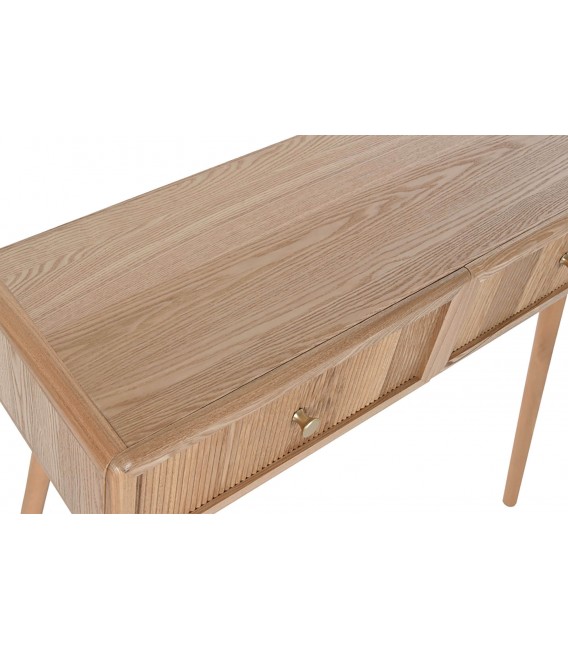 Consola de entrada nórdica de madera de pino natural con 2 cajones.1