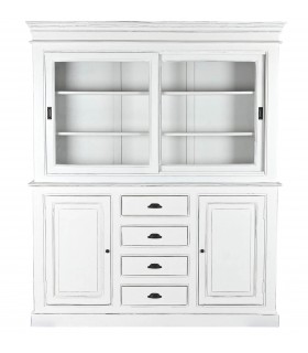 Vitrina blanca de madera maciza puertas de cristal acabado rústico.