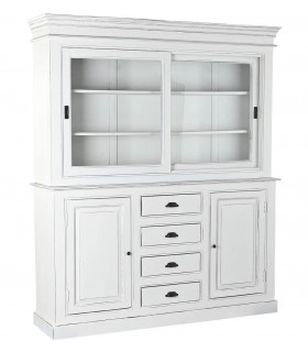 Vitrina blanca de madera maciza puertas de cristal acabado rústico Mdmhogar